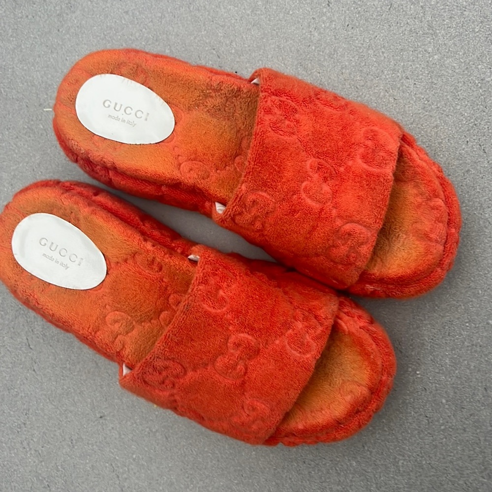 Gucci orange terry cloth platform slides sandals IT 38 US 8